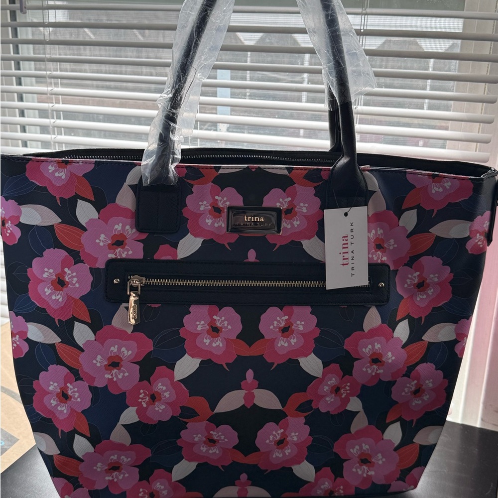 Trina Turk Navy and Pink Floral Tote